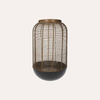 Gold and Black Iron Cage Lantern with Glass Candle Holder