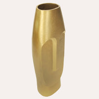 Vaso In Metallo Dorato Con Volto Etnico, Decorazione Artistica Per Interni