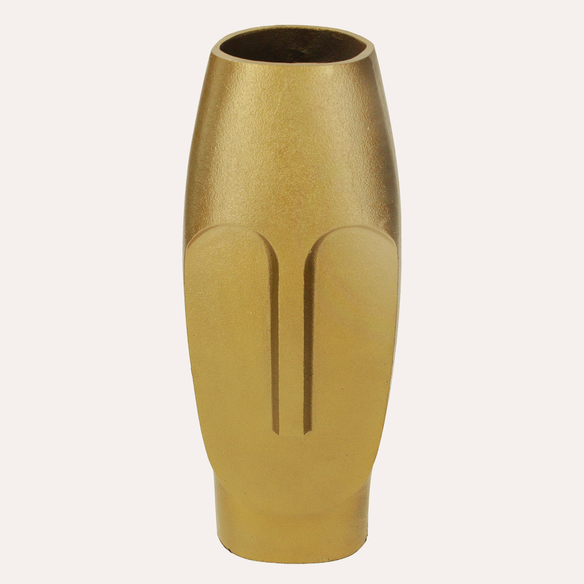 Vaso In Metallo Dorato Con Volto Etnico, Decorazione Artistica Per Interni
