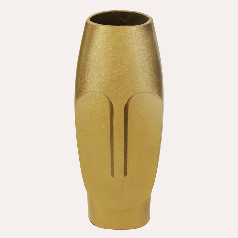 Vaso In Metallo Dorato Con Volto Etnico, Decorazione Artistica Per Interni