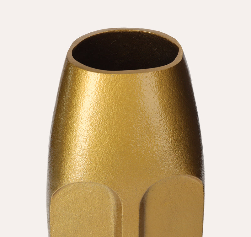 Vaso In Metallo Dorato Con Volto Etnico, Decorazione Artistica Per Interni