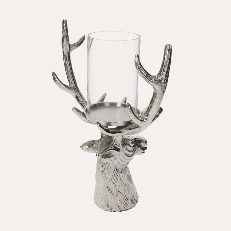 Portacandela Testa di Cervo in Nickel Argento, Soprammobile Natalizio
