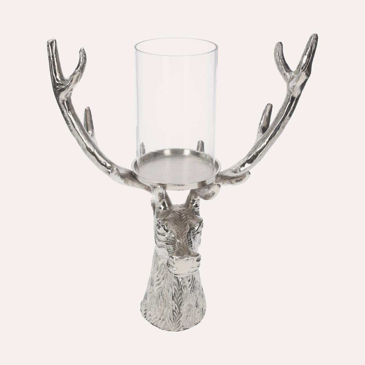 Portacandela Testa di Cervo in Nickel Argento, Soprammobile Natalizio