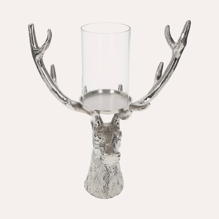 Portacandela Testa di Cervo in Nickel Argento, Soprammobile Natalizio