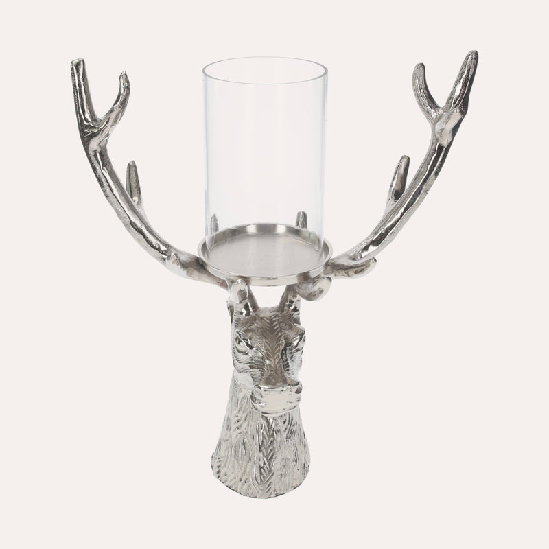 Portacandela Testa di Cervo in Nickel Argento, Soprammobile Natalizio