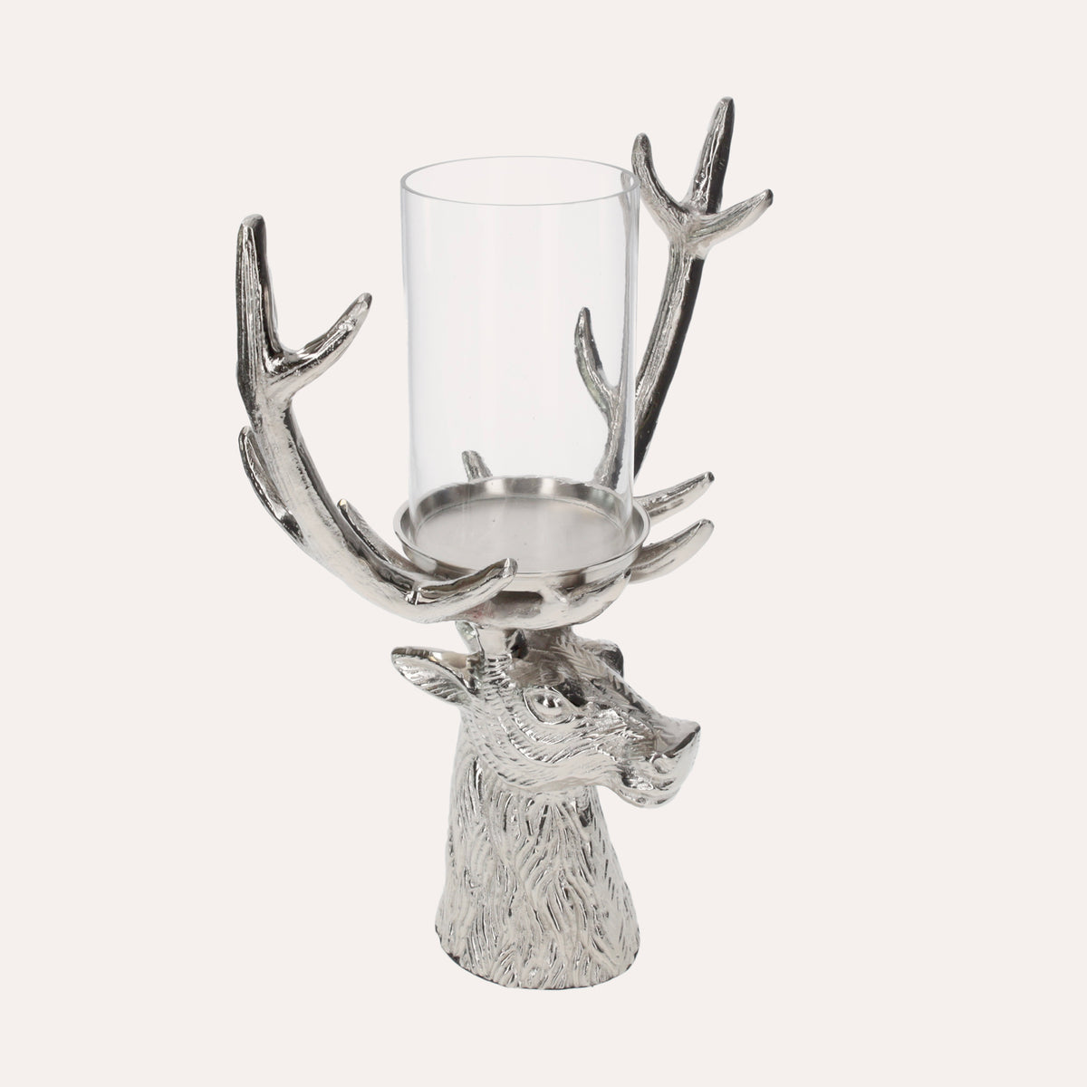 Portacandela Testa di Cervo in Nickel Argento, Soprammobile Natalizio