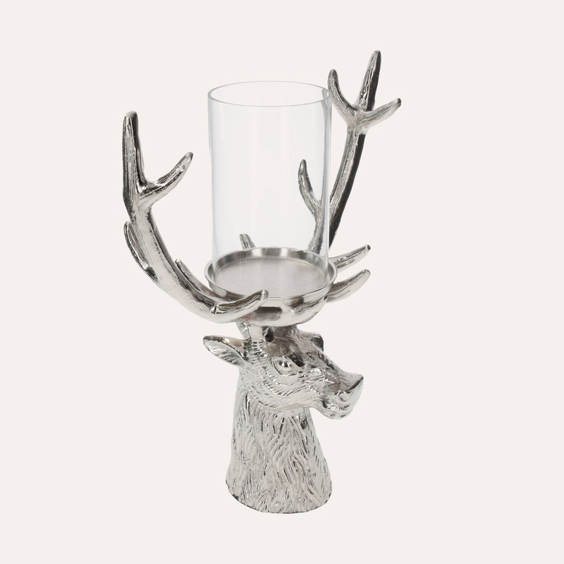 Portacandela Testa di Cervo in Nickel Argento, Soprammobile Natalizio