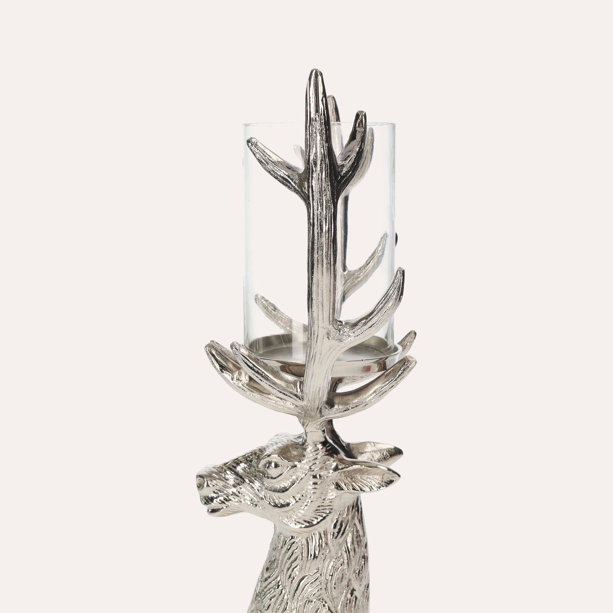 Portacandela Testa di Cervo in Nickel Argento, Soprammobile Natalizio