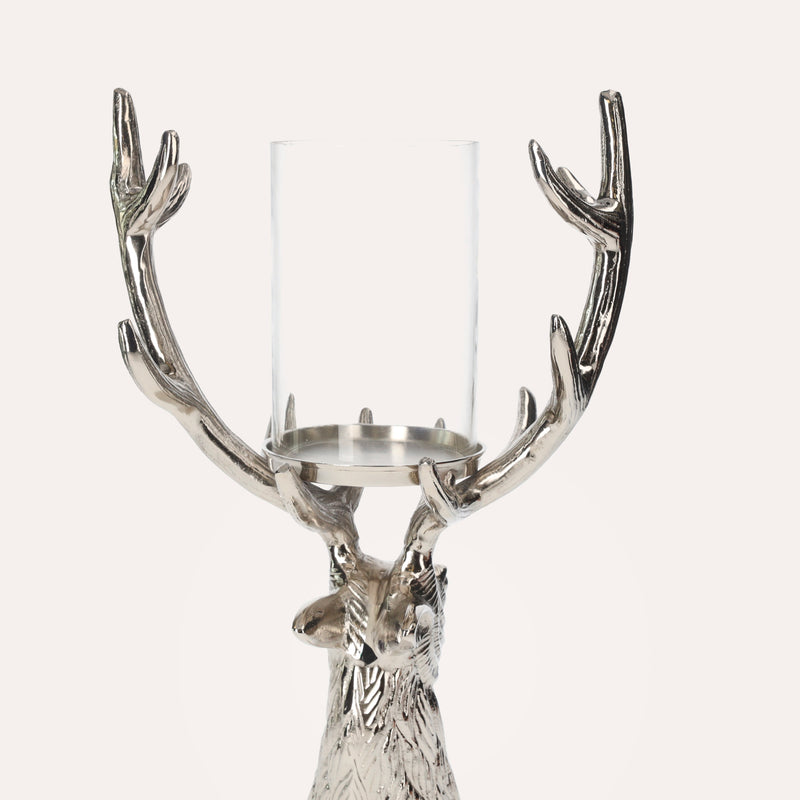 Portacandela Testa di Cervo in Nickel Argento, Soprammobile Natalizio