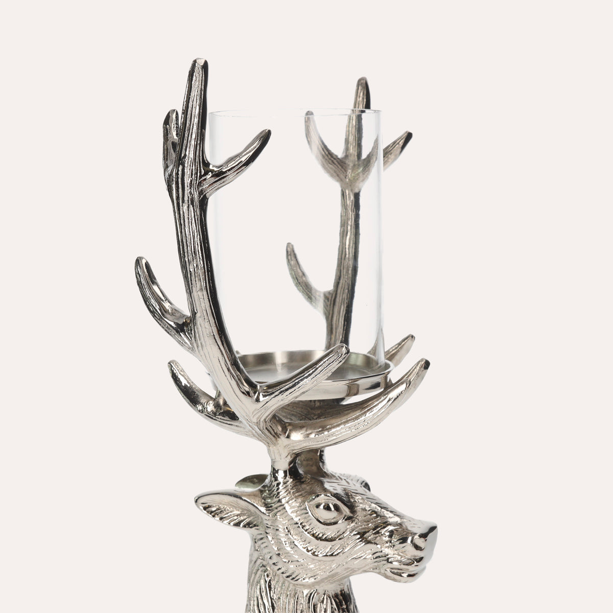 Portacandela Testa di Cervo in Nickel Argento, Soprammobile Natalizio