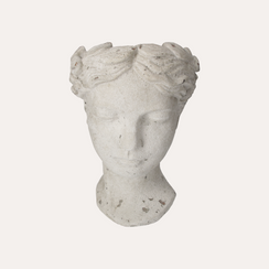 Testa Decorativa Porta Piante in Resina Bianca , Altezza cm 35