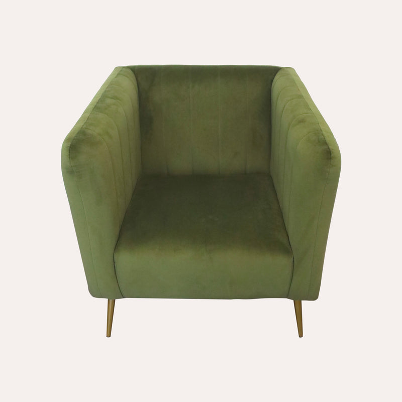 Poltrona a Pozzetto in Velluto Verde Oliva con Gambe Dorate