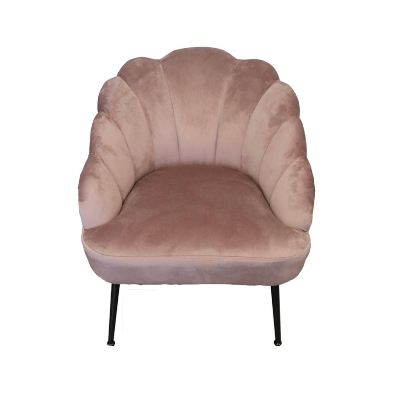 Poltrona a Ventaglio in Velluto Rosa Cipria con Gambe Nere