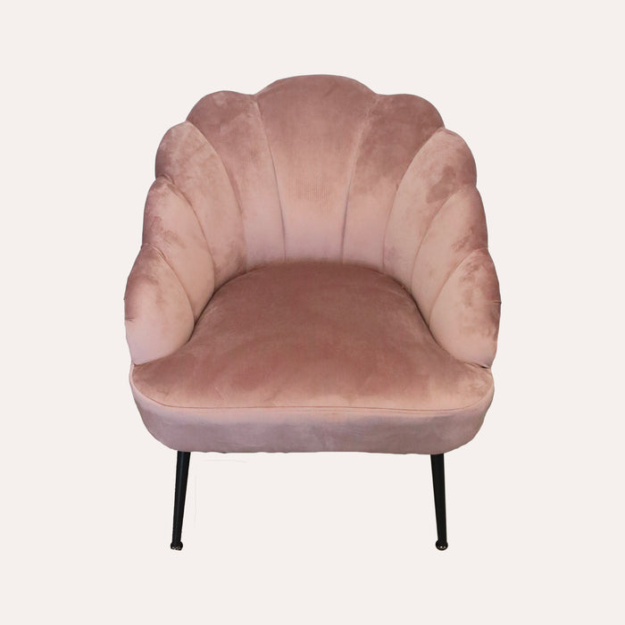 Poltrona a Ventaglio in Velluto Rosa Cipria con Gambe Nere