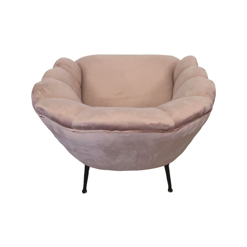 Poltrona a Ventaglio in Velluto Rosa Cipria con Gambe Nere