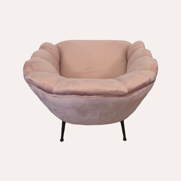 Poltrona a Ventaglio in Velluto Rosa Cipria con Gambe Nere