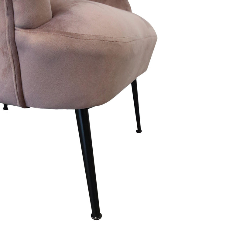 Poltrona a Ventaglio in Velluto Rosa Cipria con Gambe Nere