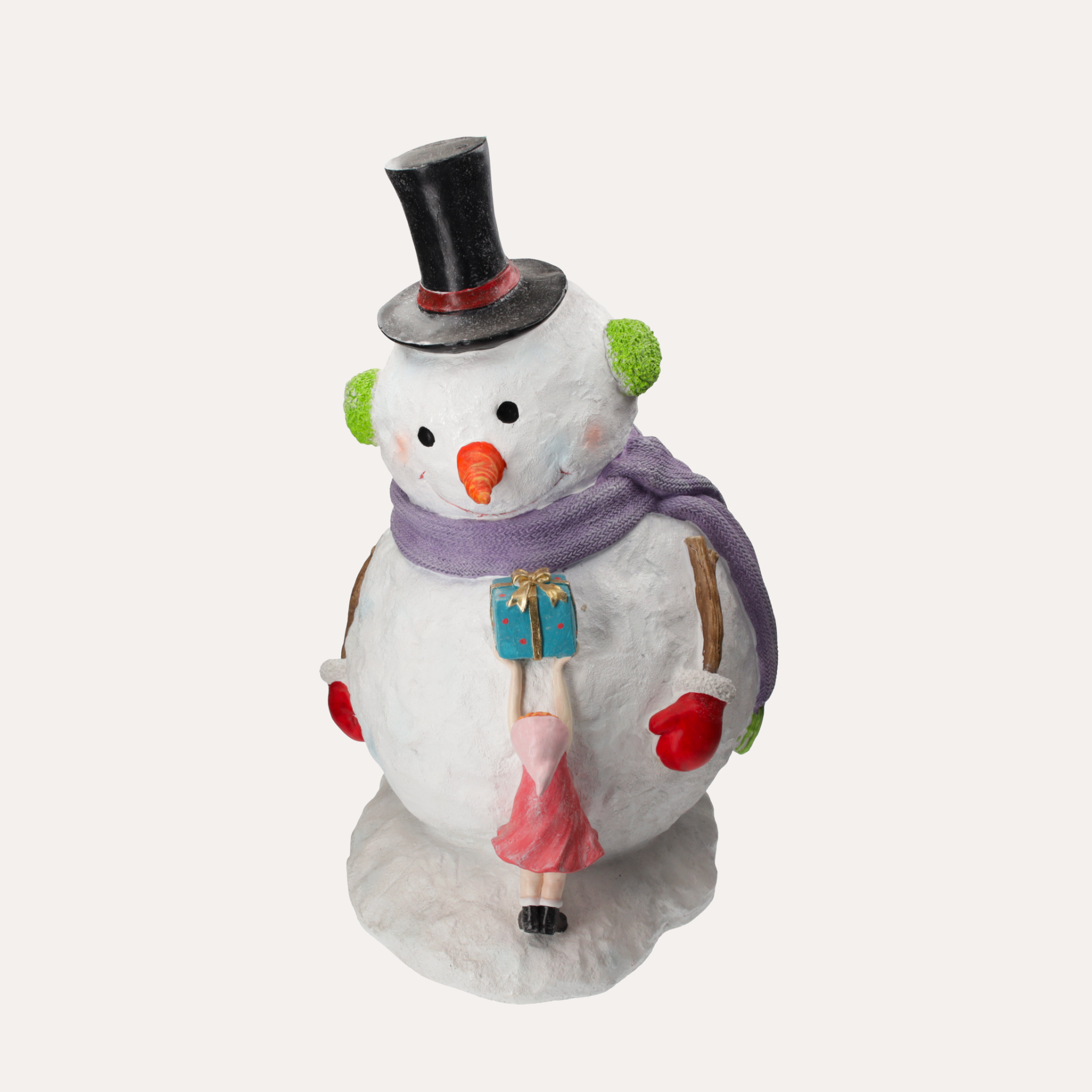 Pupazzo di Neve con Bambina in Resina H.89 cm