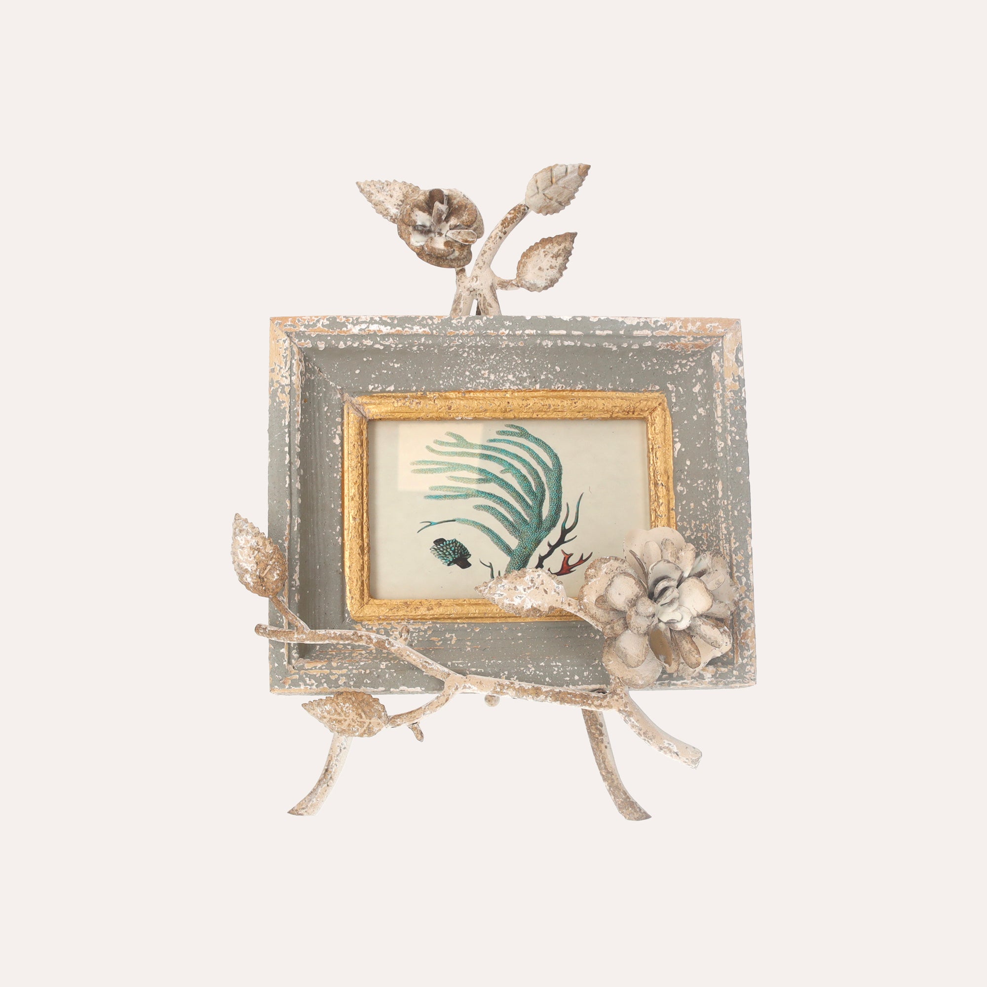 Portafoto in Ferro Grigio con Dettagli Dorati Shabby Chic