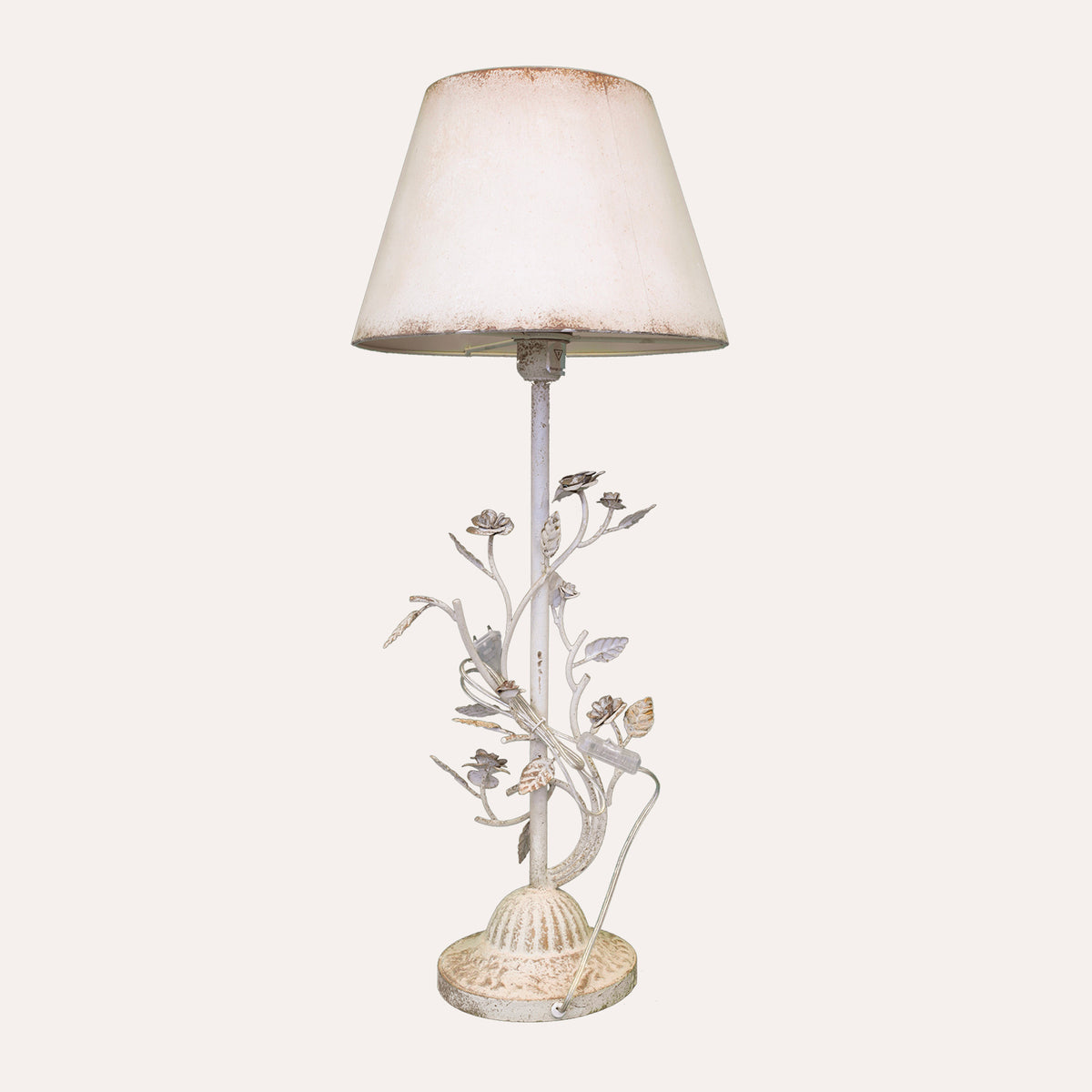 Lampada da Tavolo in Ferro Bianco con Fiori