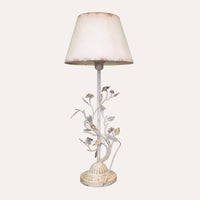 Lampada da Tavolo in Ferro Bianco con Fiori