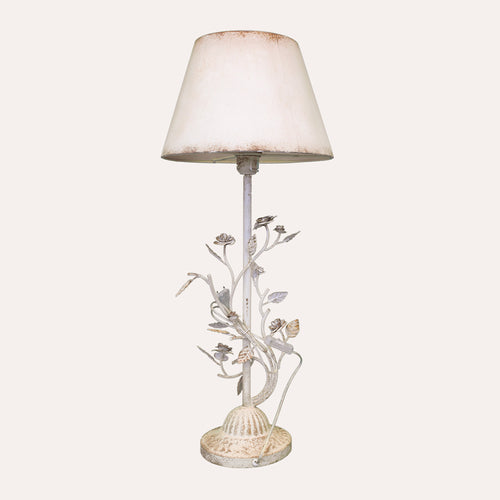 Lampada da Tavolo in Ferro Bianco con Fiori