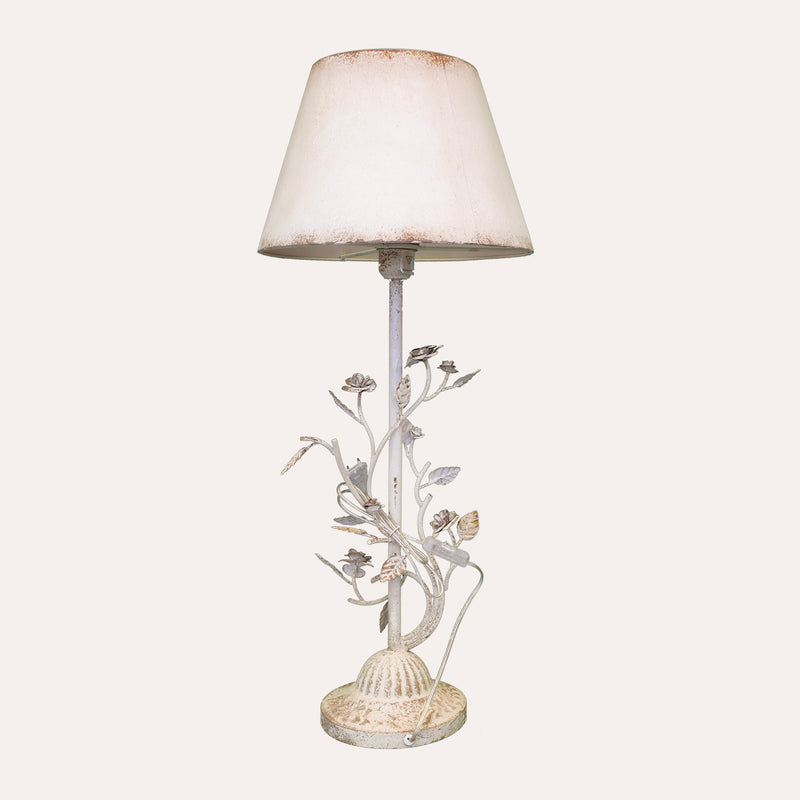 Lampada da Tavolo in Ferro Bianco con Fiori