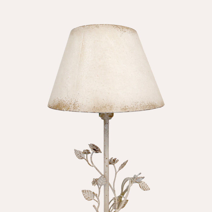 Lampada da Tavolo in Ferro Bianco con Fiori