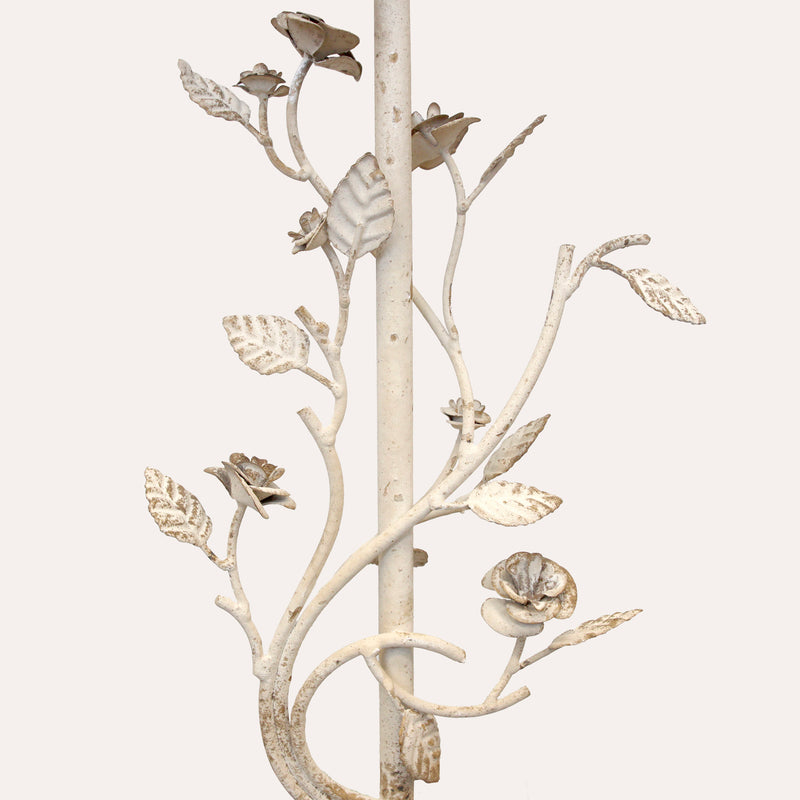 Lampada da Tavolo in Ferro Bianco con Fiori