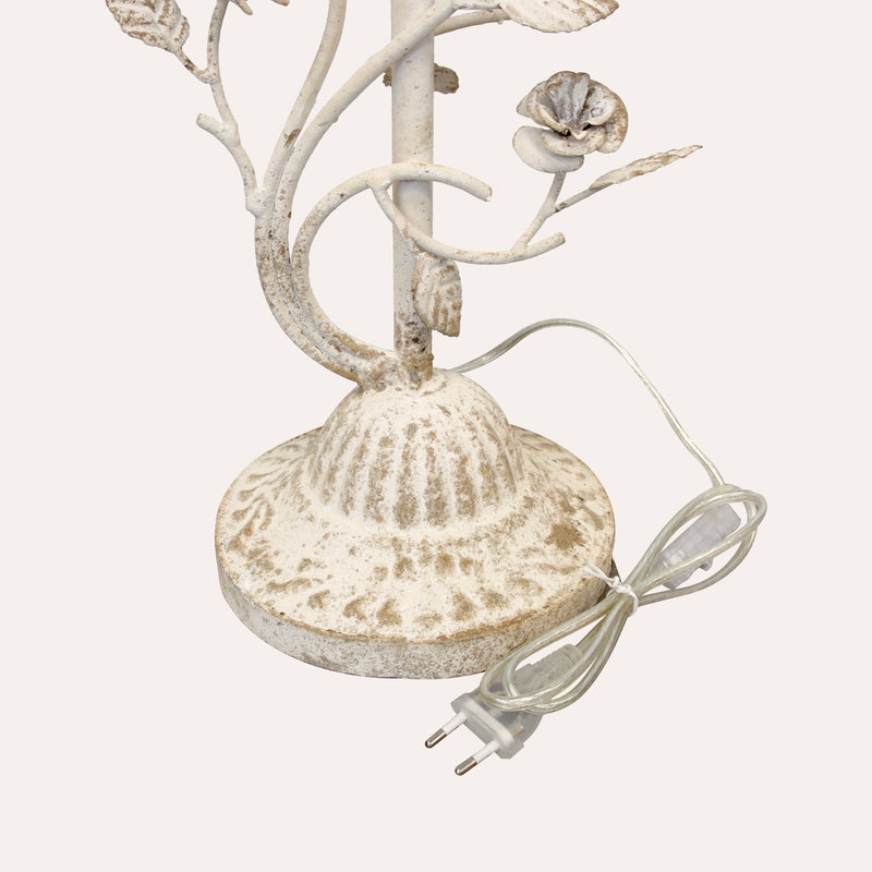 Lampada da Tavolo in Ferro Bianco con Fiori