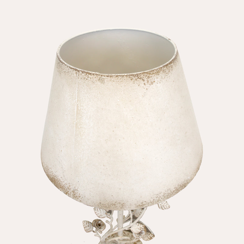 Lampada da Tavolo in Ferro Bianco con Fiori