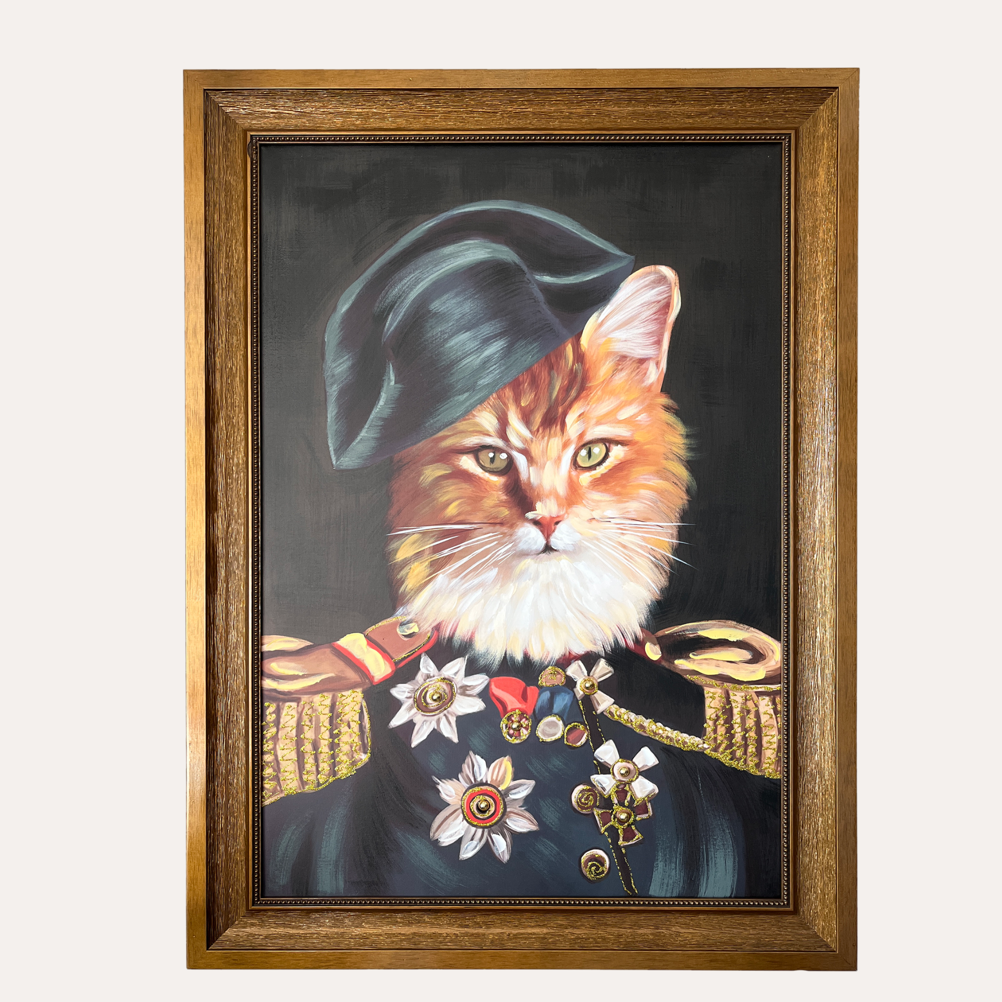 Quadro Gatto Militare con Cornice in Legno