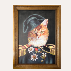 Military Cat Picture with Wooden Frame