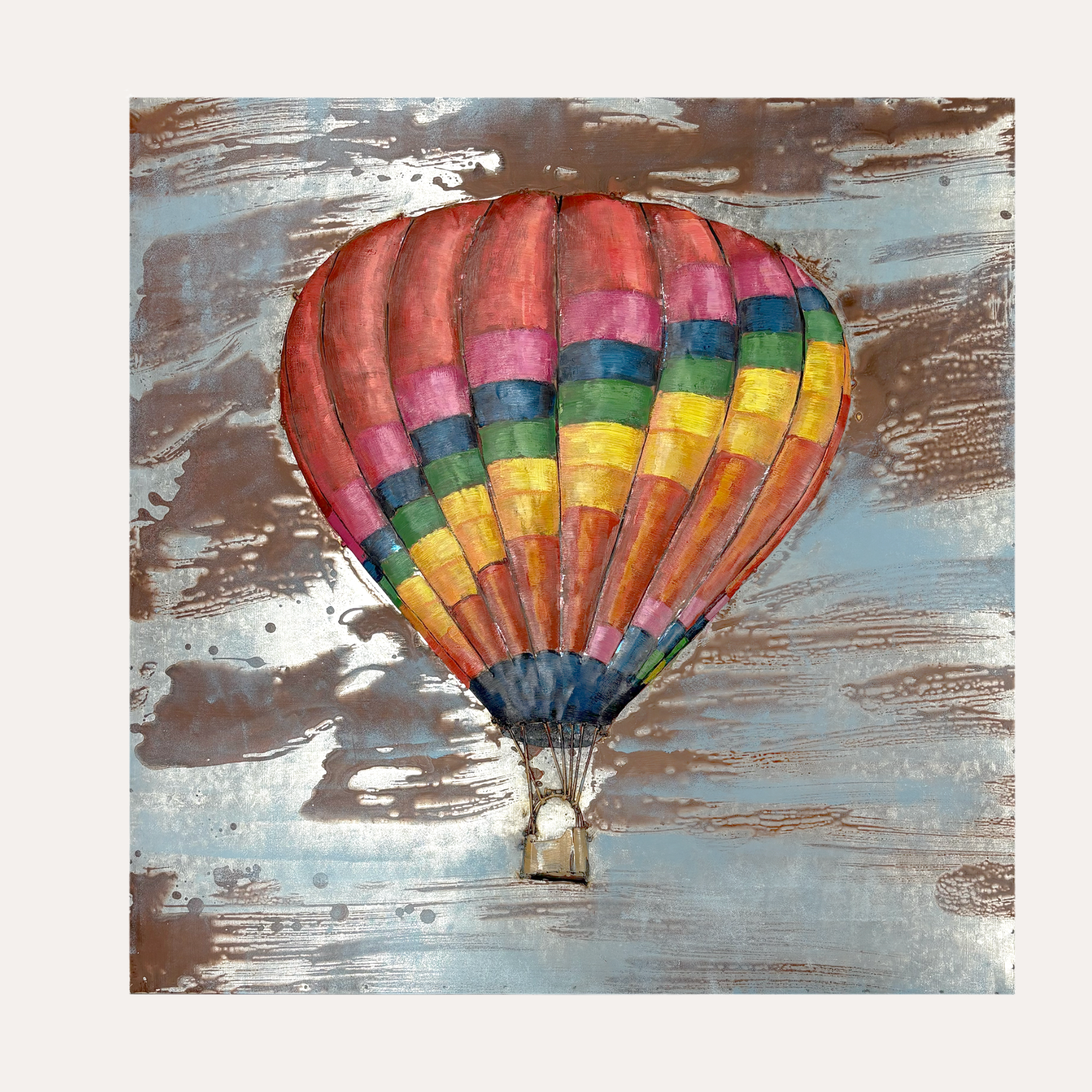 Quadro Decorativo in Ferro Mongolfiera Rainbow – Stile Artistico Moderno