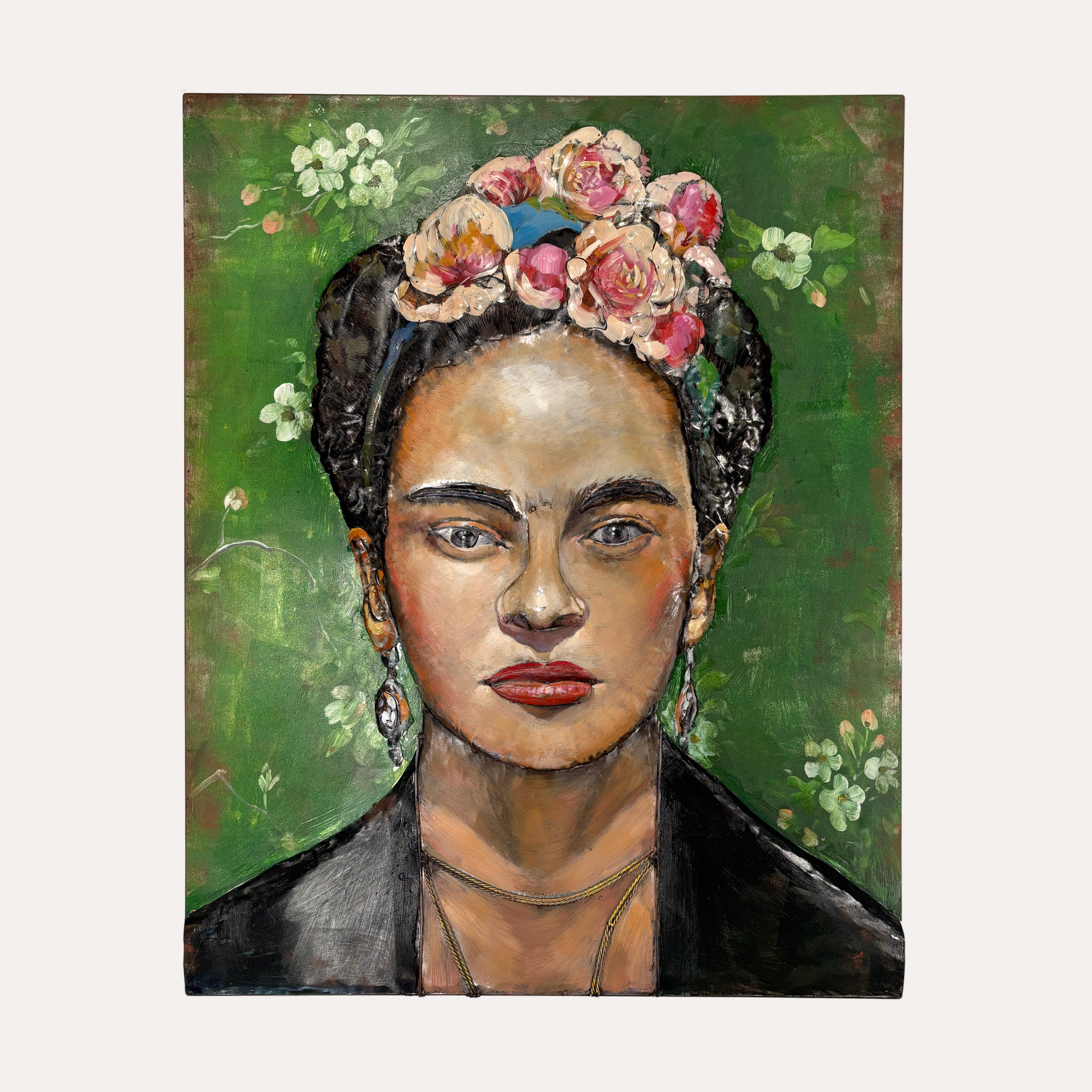 Quadro Decorativo in Metallo Donna con Fiori 80x100x8 cm – Stile Artistico Moderno