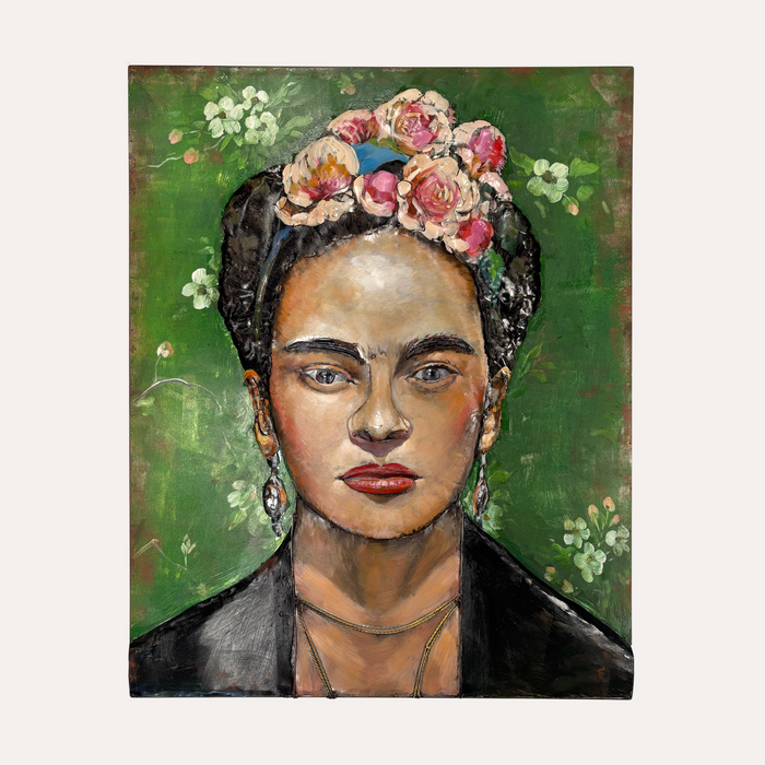 Quadro Decorativo in Metallo Donna con Fiori 80x100x8 cm – Stile Artistico Moderno