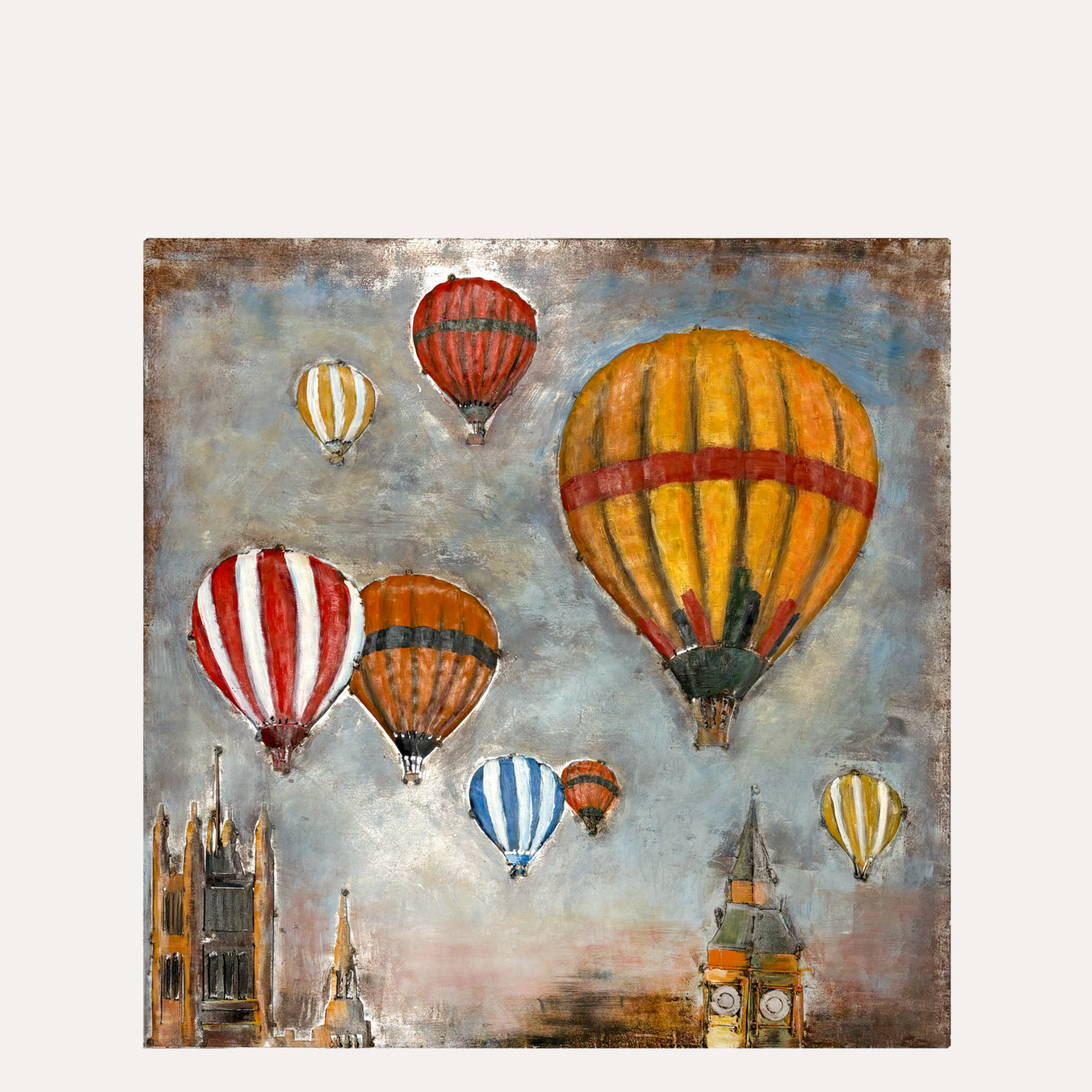 Quadro Decorativo in Ferro Mongolfiere "London" – Stile Artistico Moderno