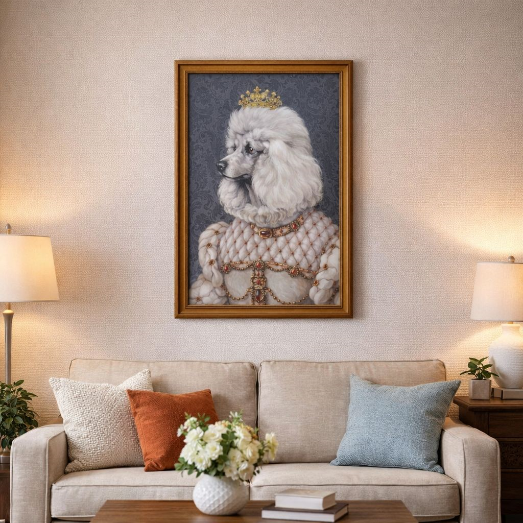 Quadro Cane Principessa Stile Vintage con Cornice in Legno