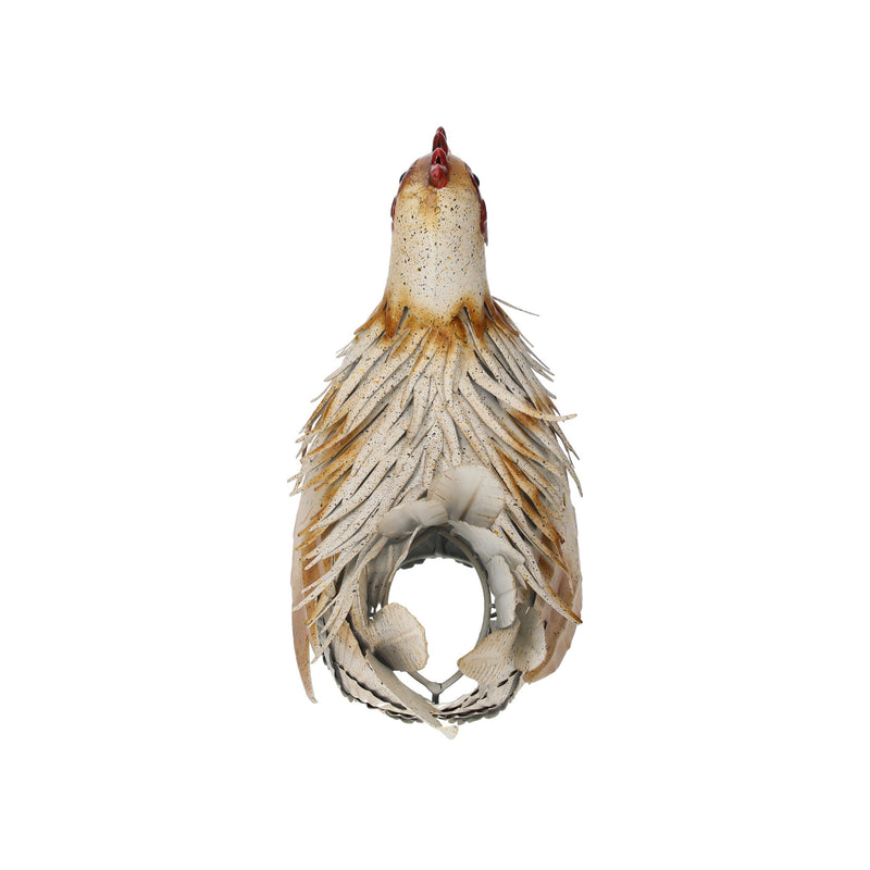 Gallina in Ferro Bianco con Dettagli Ruggine per Giardini