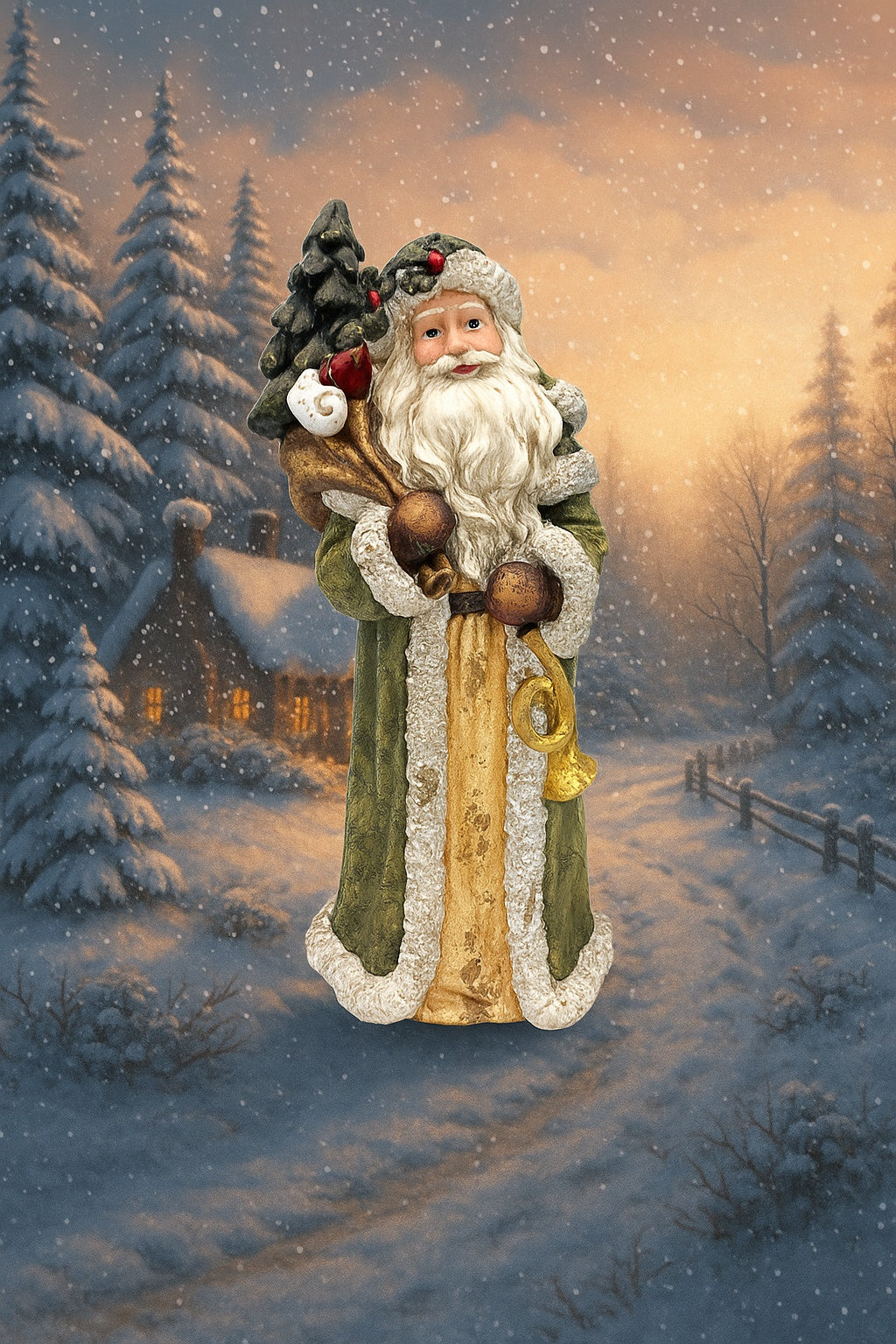 Babbo Natale con Sacco Doni Dorato in Resina – Figurina Natalizia di Lusso