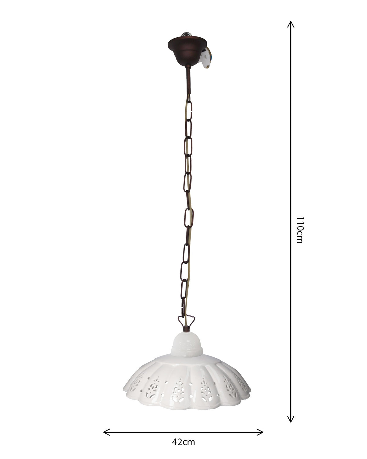 Lampadario Rustico in Ceramica Bianca Traforata 42 cm - Made in Italy