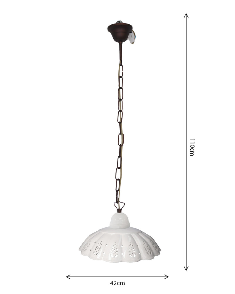 Lampadario Rustico in Ceramica Bianca Traforata 42 cm - Made in Italy