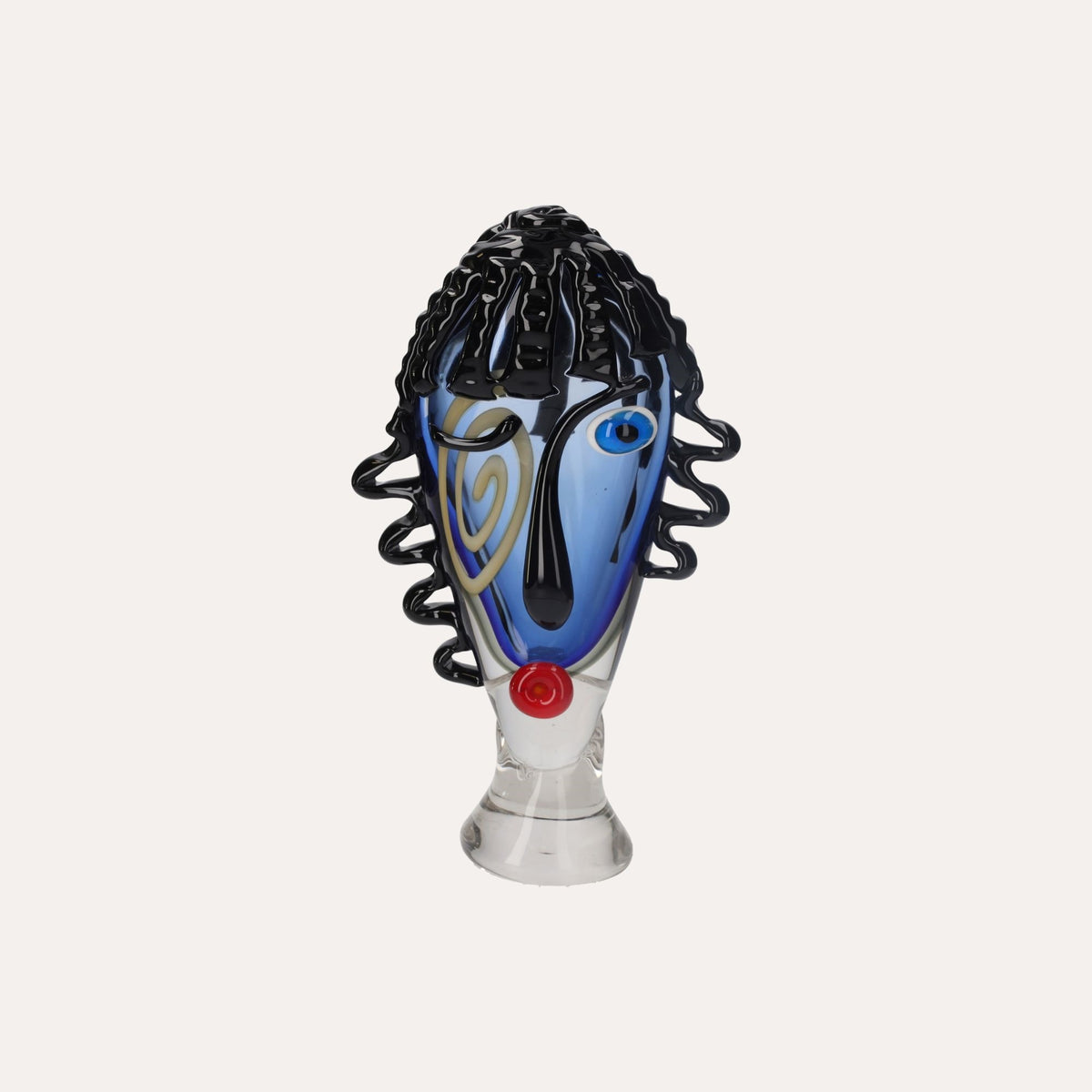 Scultura Donna con Cappello in Vetro Pieno Rosso e Nero H.32 cm