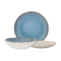 Servizio di 12 Piatti in Ceramica Azzurra con Decorazioni a Corallo