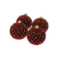 Set di 4 Palline di Natale in Vetro Rosse Vellutate