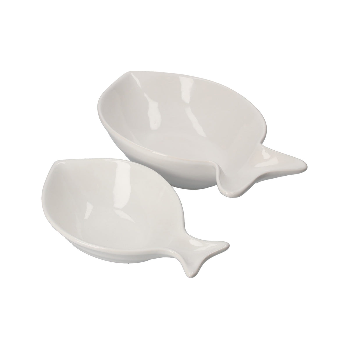 Set di 2 Piatti Fondi in Ceramica Bianca a Forma di Pesce Balena