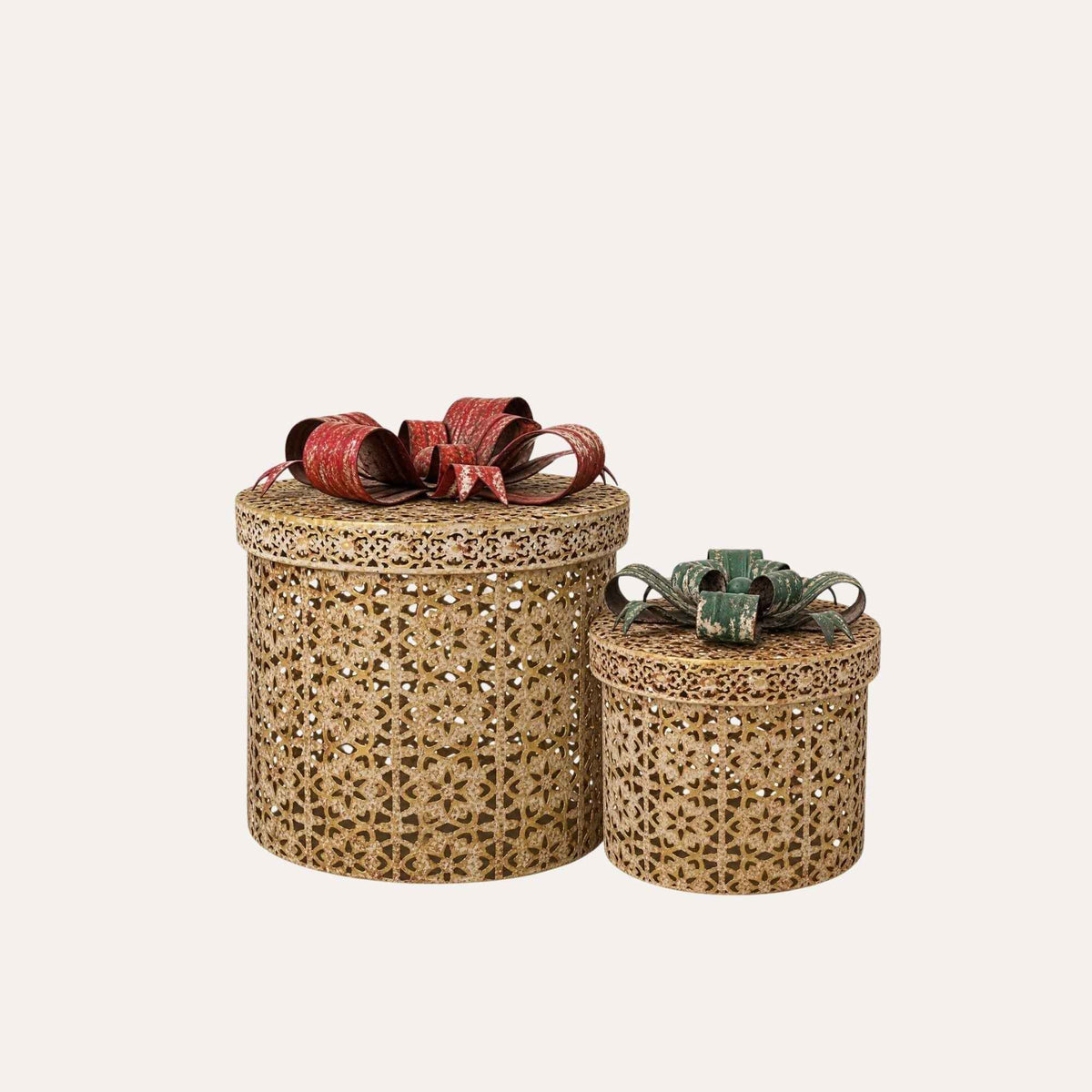 Set Scatole Natalizie con Fiocco in Ferro H.23x20 cm