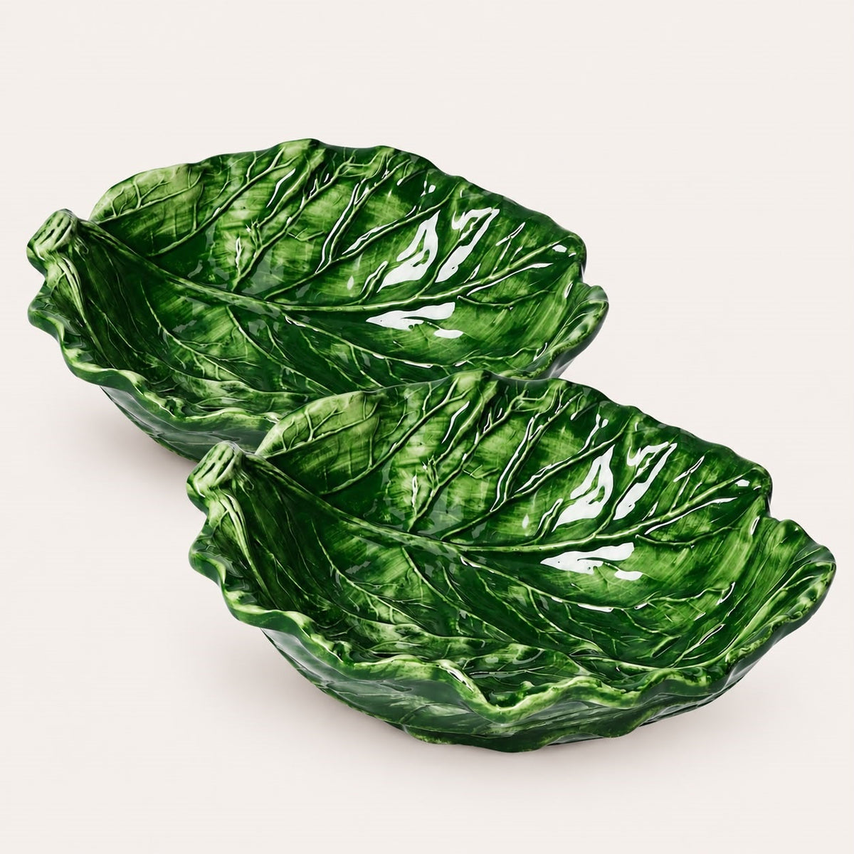 Set 2 ciotole Foglia di Verza in ceramica verde 22×19×6 cm