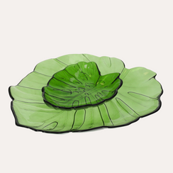 Set 2 Foglie Decorative in Vetro Verde (G. 35x31 cm | P. 20x17 cm)