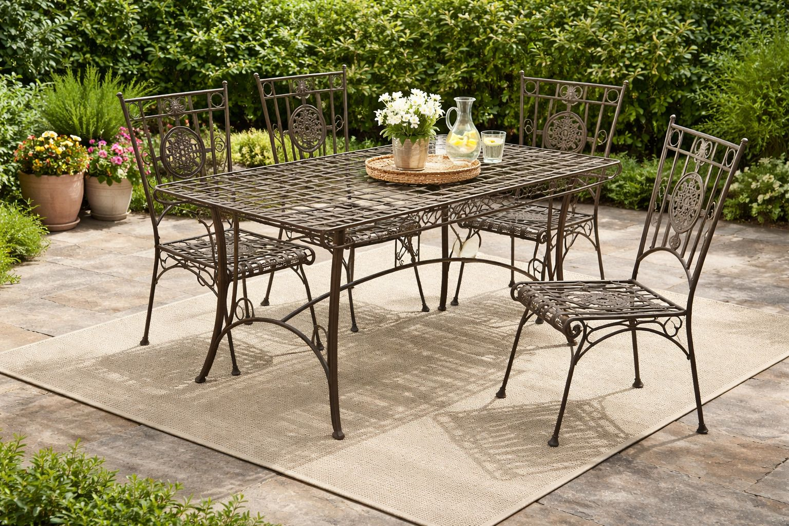 Set Tavolo e 4 Sedie in Ferro Verde Inglese – Arredo Outdoor di Stile